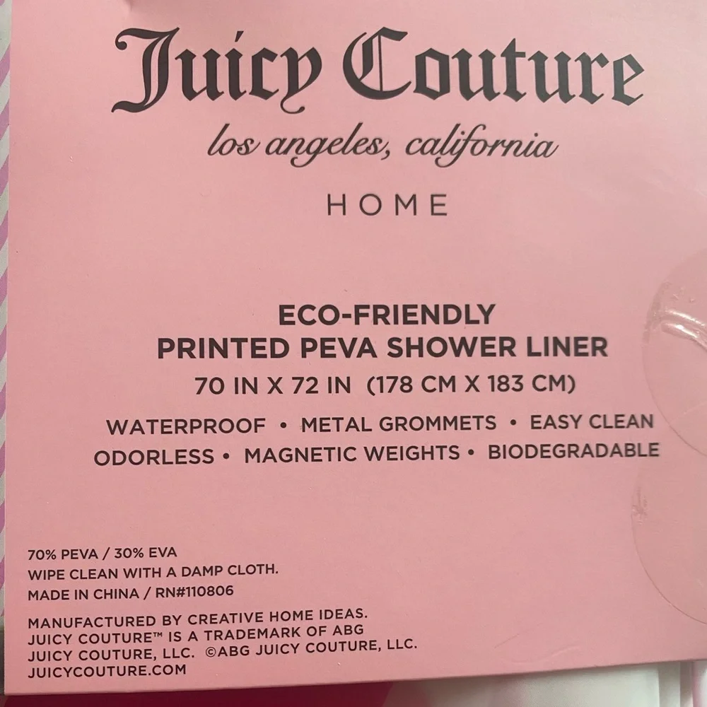 Juicy Couture Pink Waves “Juicy” Logo Eco-Friendly Printed Peva Shower Liner